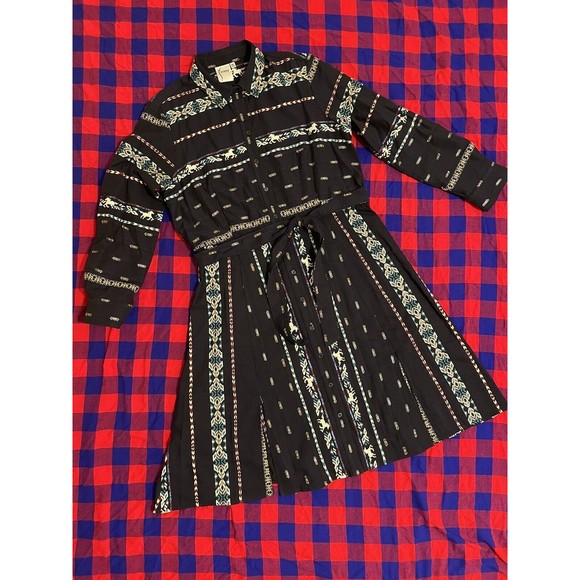 Finley Jeanette Taos in Navy Blue Western Horse Embroidered Shirt Dress - Picture 9 of 10